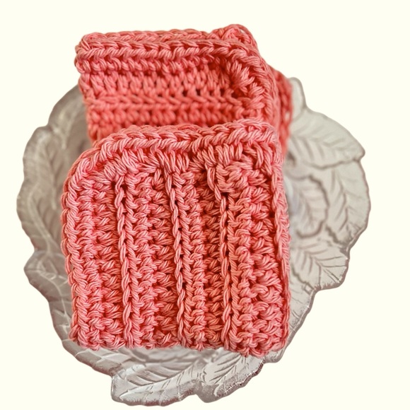 HAND CRAFTED Crochet Colorful Coral 100% Cotton All Purpose Dish or Wash Cloths - Picture 3 of 8
